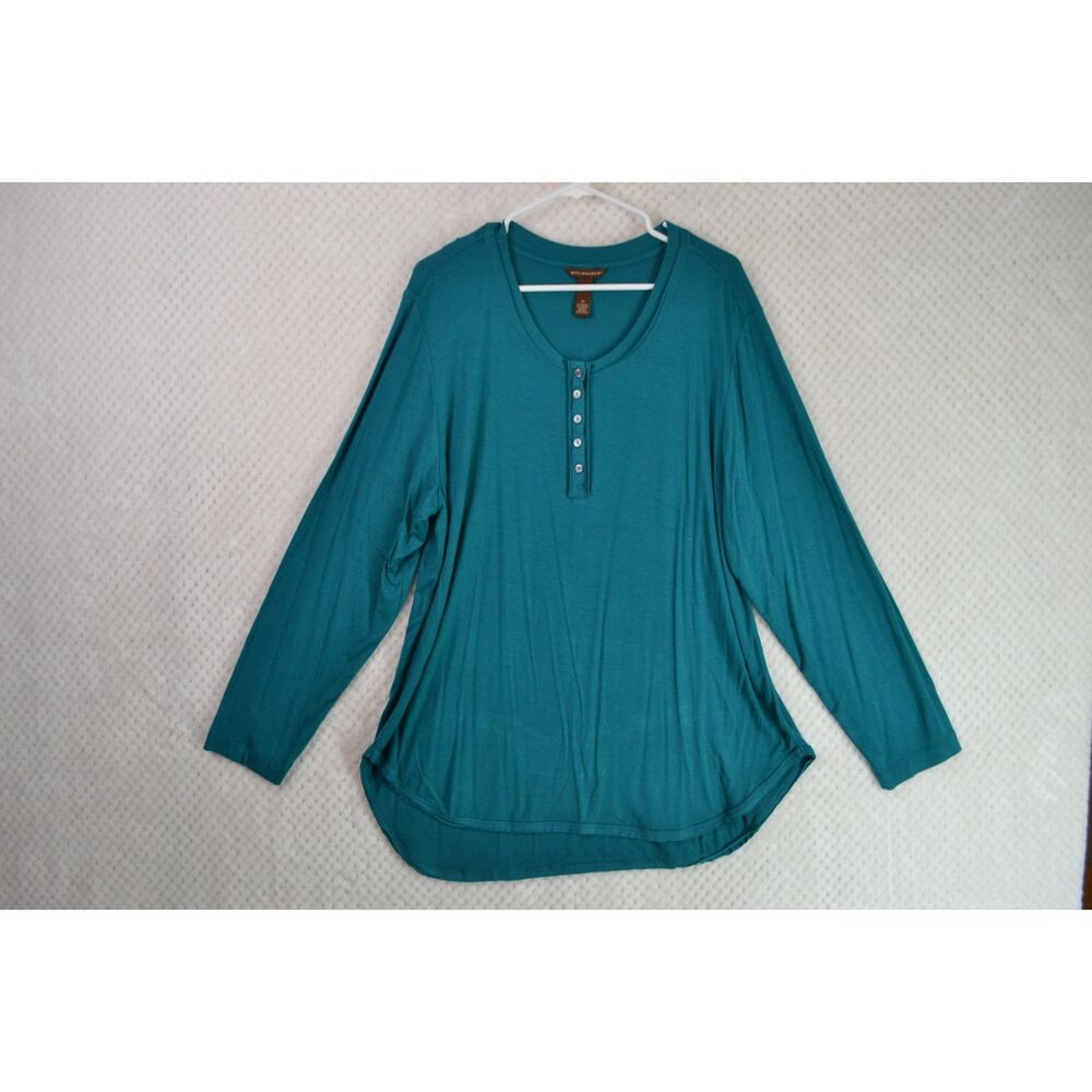 Bit & Bridle Women's 1X Teal Green Long Sleeve Top